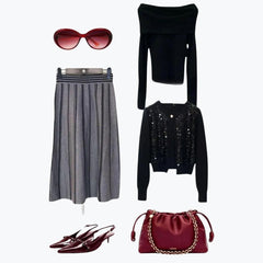 Colección HELENA: Total Look de CONJUNTO con FALDA. Disponible en 3 colores: GRIS, BEIGE y CHOCOLATE. Talla única. Da hasta la talla 40. CALIDAD PREMIUM