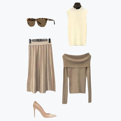 Colección HELENA: Total Look de CONJUNTO con FALDA. Disponible en 3 colores: GRIS, BEIGE y CHOCOLATE. Talla única. Da hasta la talla 40. CALIDAD PREMIUM