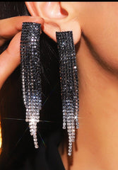 Party earrings with black diamonds. Long earrings. Novelty