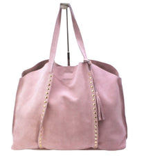 Suede shopper bag with gold rivets.