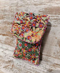 Green mobile phone bag with sequins. Craftsman. Novelty