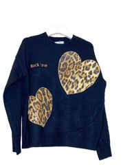JERSEY Mod CORAZÓN. Jersey negro con corazones en animal print. Talla única: da desde la Talla 34 hasta la 42. Calidad PREMIUM