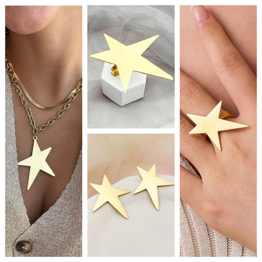 Long star earrings in Stainless Steel