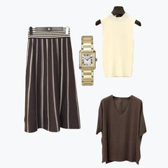 Colección HELENA: Total Look de CONJUNTO con FALDA. Disponible en 3 colores: GRIS, BEIGE y CHOCOLATE. Talla única. Da hasta la talla 40. CALIDAD PREMIUM