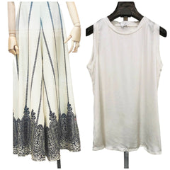 CONJUNTO con TOTAL LOOK 2: FALDA Pantalón color MARFIL con estampado de encaje negro. Talla ÚNICA: da desde la 34 hasta la 44. Conjunto VALENCIA. Calidad PREMIUM (Copia)