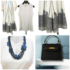 Ivory palazzo pants with black lace print. ONE size: fits from 34 to 44. Matching ivory top available. VALENCIA set