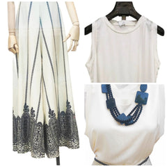 CONJUNTO con TOTAL LOOK 2: FALDA Pantalón color MARFIL con estampado de encaje negro. Talla ÚNICA: da desde la 34 hasta la 44. Conjunto VALENCIA. Calidad PREMIUM (Copia)