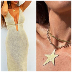 VESTIDO Modelo Queen. Vestido Glitter Dorado. Vestido largo. Talla única. Da hasta la 38