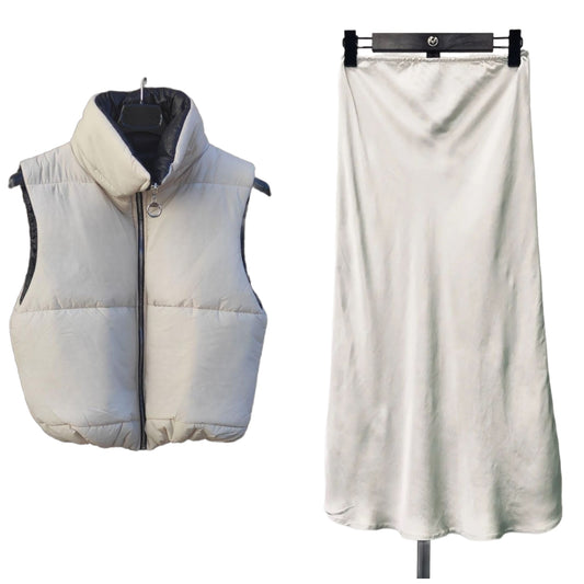 CONJUNTO: Falda lencera marfil o Falda talla M+ Chaleco Mod. Azores. Chaleco acolchado