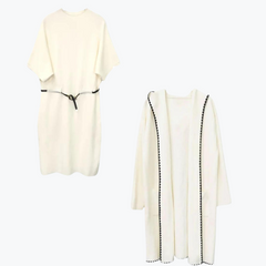 NOVEDAD: Total look : COLECCIÓN HELENA: CONJUNTO de VESTIDO con cinturón + ABRIGO ribeteado. Disponible en color: MARFIL o en GRIS. Talla única. Da hasta la talla 40-42. CALIDAD PREMIUM