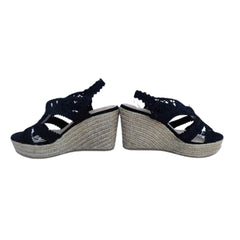 Black crochet style high wedge espadrilles