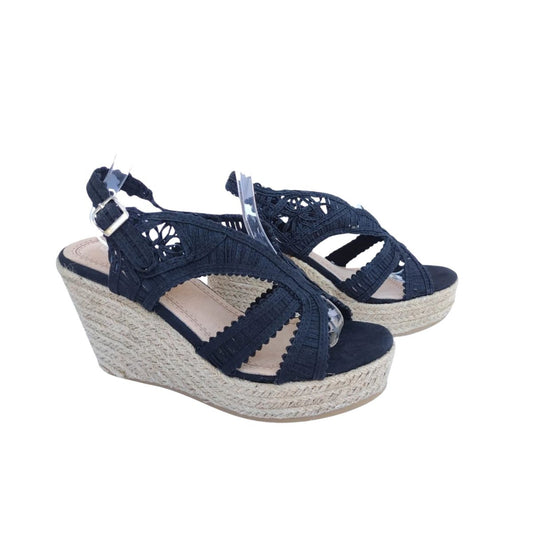 Black crochet style high wedge espadrilles