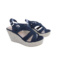 Black crochet style high wedge espadrilles