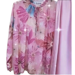 Blusa Talla Grande. Estampado en color rosa, beige, y azul