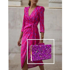 Party bag. Fuchsia Bougainvillea clutch with stones. Hot Pink clutch