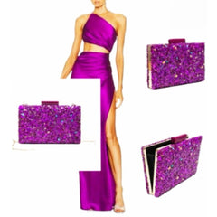 Party bag. Fuchsia Bougainvillea clutch with stones. Hot Pink clutch