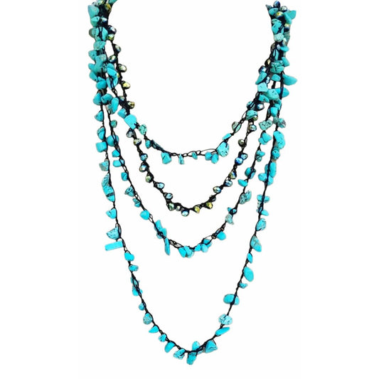 Crochet necklace with TURQUOISE BLUE stones