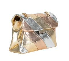 Bag in metallic tones: gold, silver and champagne. PU leather material. Crossbody bag.