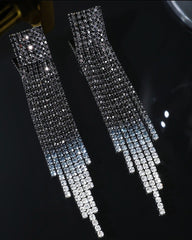 Party earrings with black diamonds. Long earrings. Novelty