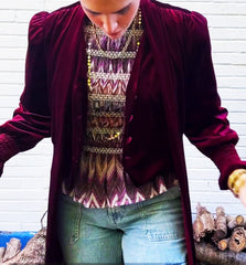 Cotton bougainvillea blouse with honeycomb gathers in gold. One size (up to 38)