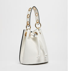 Bolso bombonera de piel en 8 colores. Con asa corta con ollaos dorados + asa larga de cadena con piel. Disponible en 7 colores.