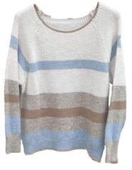 JERSEY de lana BEIS con rayas anchas MARRONES, AZUL y CAMEL.Talla unica