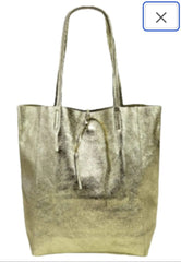 Novelty!! Soft Leather Tote Bag in Gold, Silver. or Bronze.