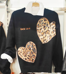 JERSEY Mod CORAZÓN. Jersey negro con corazones en animal print. Talla única: da desde la Talla 34 hasta la 42. Calidad PREMIUM