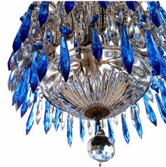 Lámpara de araña VENECIANA realizada con cristal de altade araña VENECIANA realizada con cristal de alta calidad en color AZUL y TRANSPARENTE. Lampara veneciana vintage