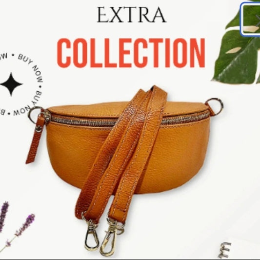 Riñonera de cuero genuino en color CAMEL.