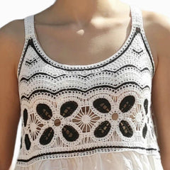 Black and white crochet and cotton top