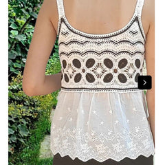 Black and white crochet and cotton top