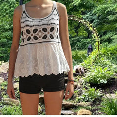 Black and white crochet and cotton top