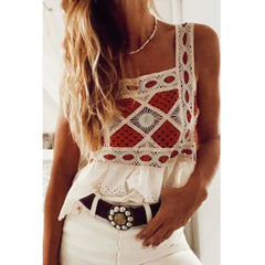 TOP de crochet con volante péplum de algodón bordado. Talla única: da desde la talla 34 hasta la 40. Top modelo "ONA" . Bolso de PIEL a juego disponible (Bolso modelo INLOVE)