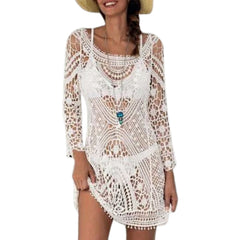 VESTIDO mod. IBIZA. Vestido corto de crochet blanco.