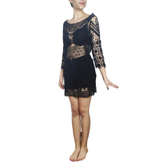 VESTIDO de crochet con manga larga en color Negro