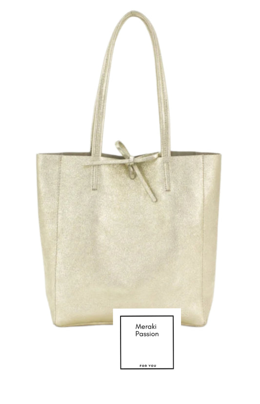 Golden leather bag. Golden tote bag. Leather gold bag. Gold shopper