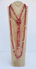 Long red lava beads necklace (model 1)