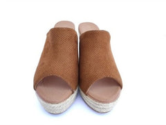 Camel color high wedge clog espadrille