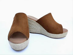 Camel color high wedge clog espadrille