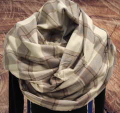 Oversize tartan print scarf in camel colors