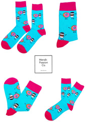 Calcetines Divertidos, con estampados de DONUTS y CAFÉ. Unisex. Talla única