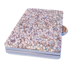 Party bag. Nude, Gold and Silver clutch with soft stones and rhinestones. Party bag