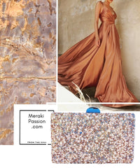 Party bag. Nude, Gold and Silver clutch with soft stones and rhinestones. Party bag