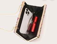 Bolso de fiesta fiesta. Clutch de color azul turquesa con suaves piedras y brillantes. Bolso geoda