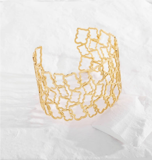 Brazalete ajustable de ositos en Acero Chapado en ORO. Pulsera ORO