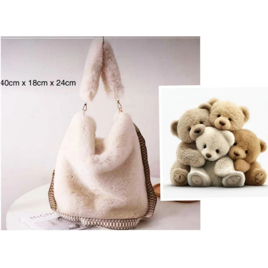 Plush bag. Made of soft and fluffy fabric. It's not heavy. Lovely plush tote bag + 2 straps