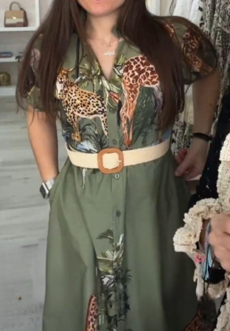 VESTIDO mod. SAFARI. Vestido camisero midi+ cinturón. Algodón 100 % . Colores disponibles: Negro, verde caqui, o blanco. Talla ÚNICA:  hasta la 100 cm de pecho. Da desde la talla 34-36 hasta la 40