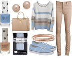 JERSEY de lana BEIS con rayas anchas MARRONES, AZUL y CAMEL.Talla unica