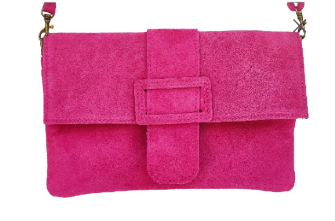 Bolso de ante color ROSA BUGANVILLA. Se puede usar como bandolera o como bolso de mano